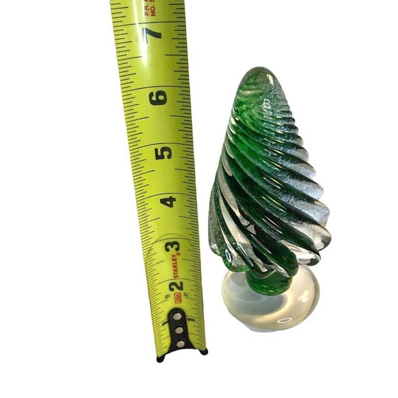 Hand Blown Figurine Christmas Tree Forest Green Clear Glass White Snow On Tree - Picture 5 of 10